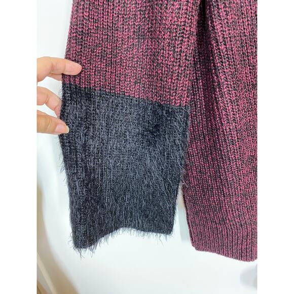 APT 9 Maroon Pullover Long Sleeve Black Fuzzy Cuffs Tunic Sweater Size XL - Picture 6 of 9